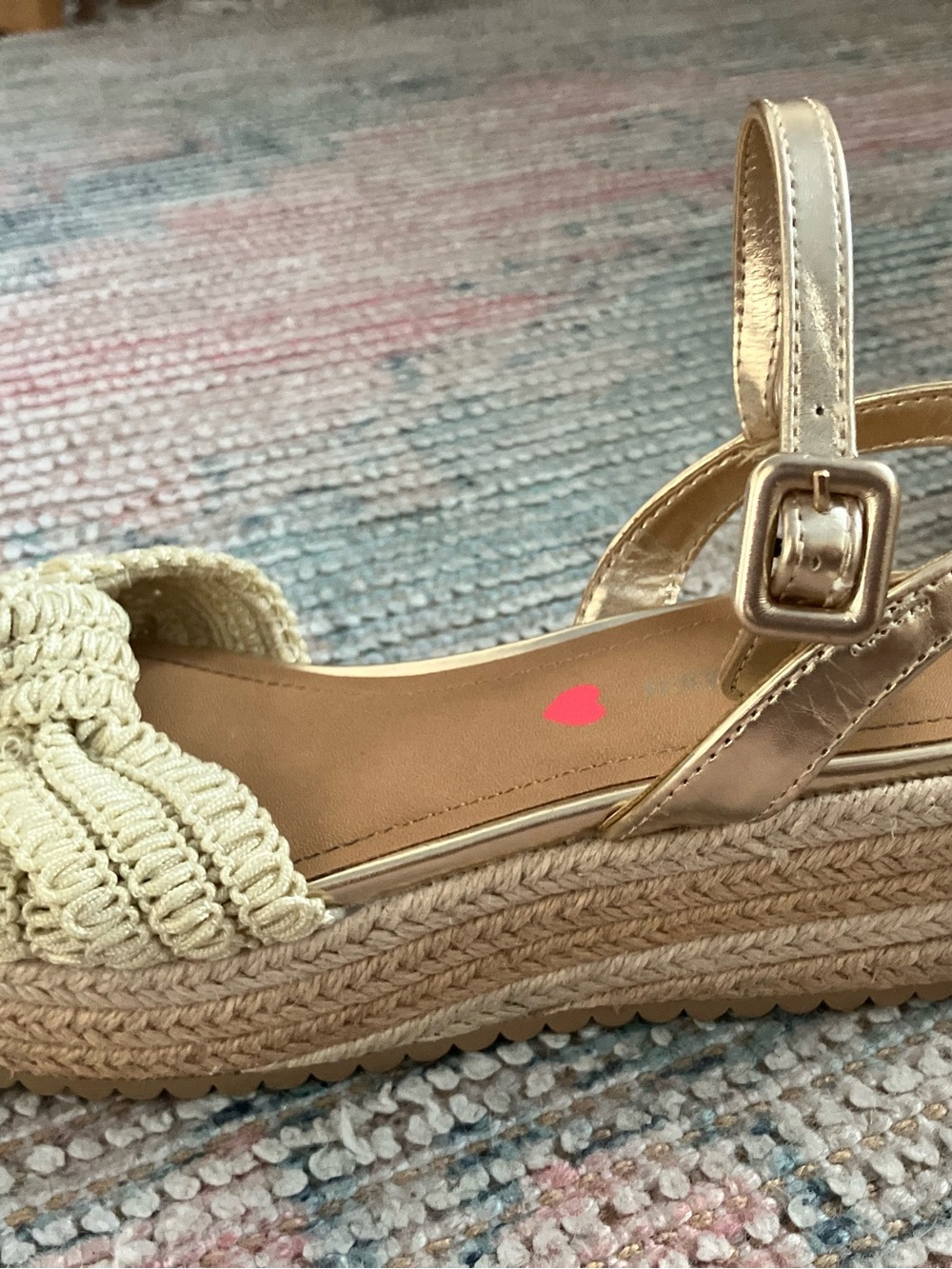 Steve Madden Girls' Woven Espadrille Sandal in Gold and Cream